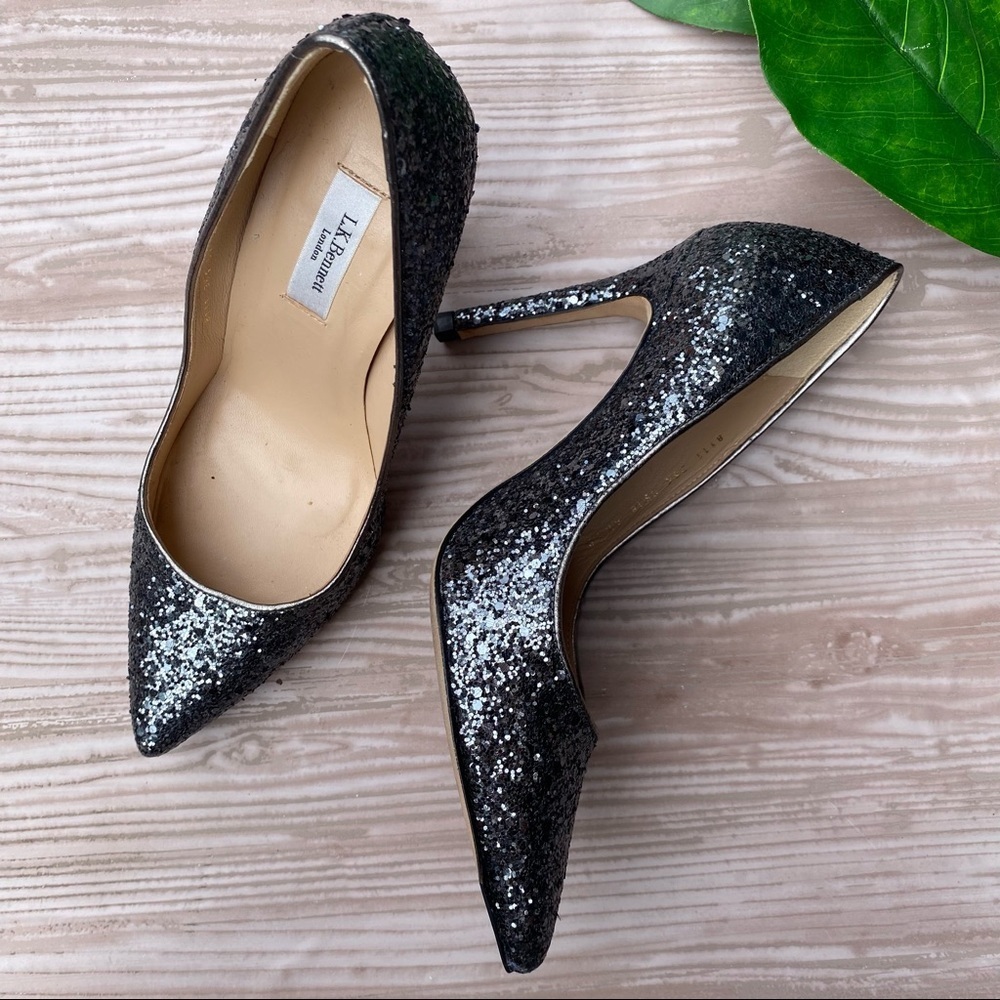 LK Bennett Gold Sequin Lace Pointed Toe Pumps